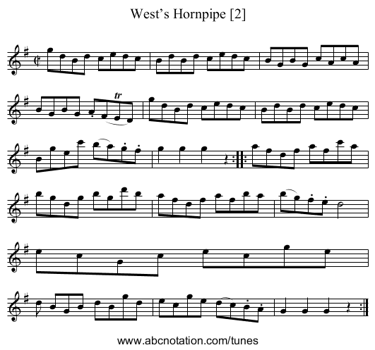 West’s Hornpipe [2] - staff notation