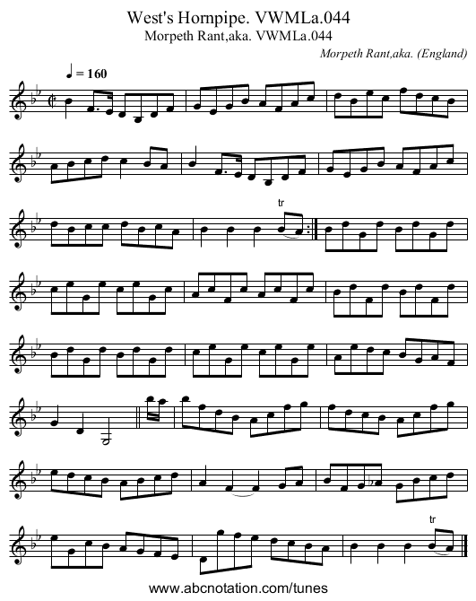 West's Hornpipe. VWMLa.044 - staff notation