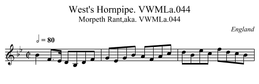 West's Hornpipe. VWMLa.044 - staff notation