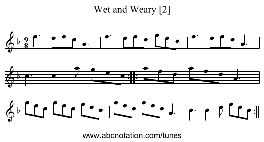 Wet and Weary [2] - staff notation