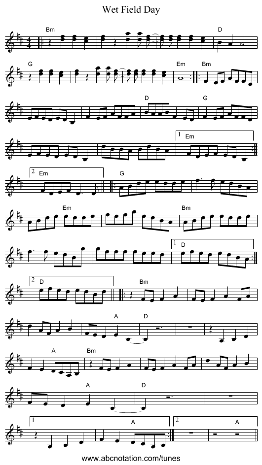 Wet Field Day - staff notation