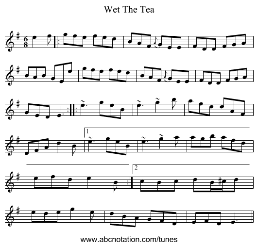 Wet The Tea - staff notation