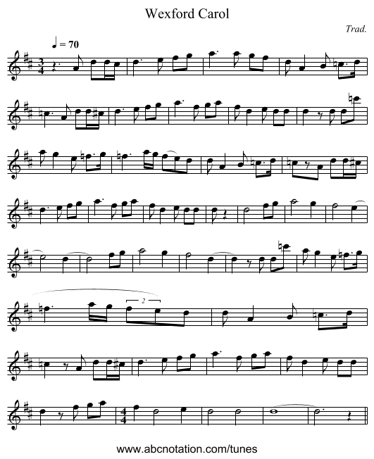 Wexford Carol - staff notation