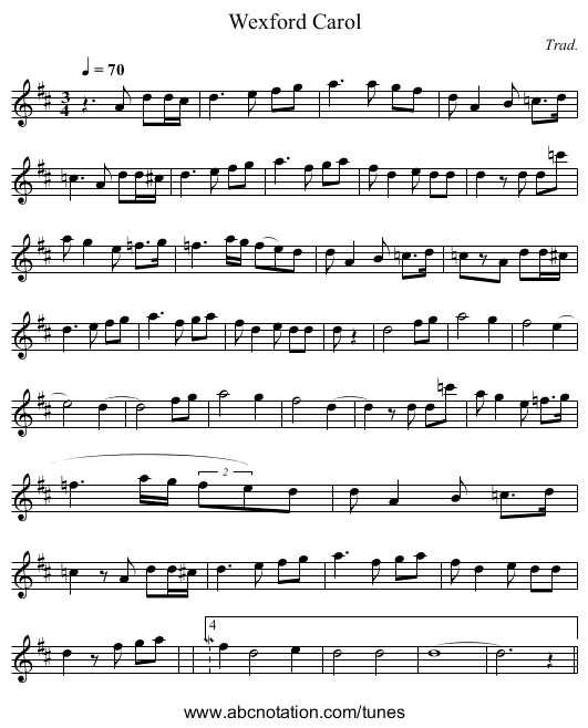 Wexford Carol - staff notation