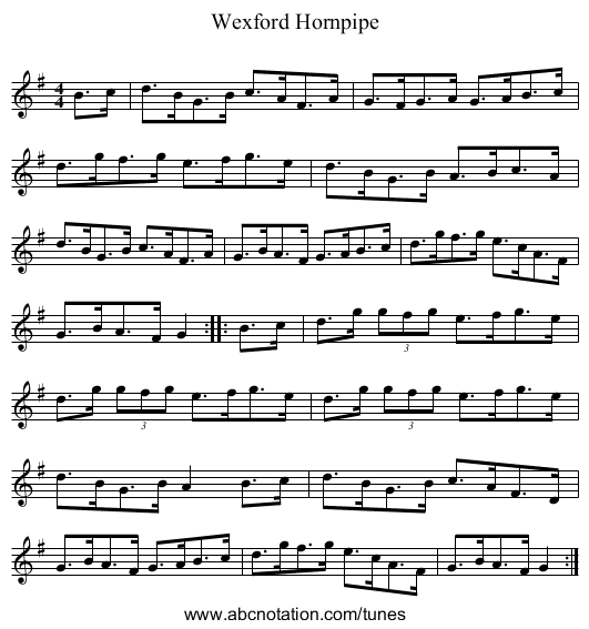 Wexford Hornpipe - staff notation