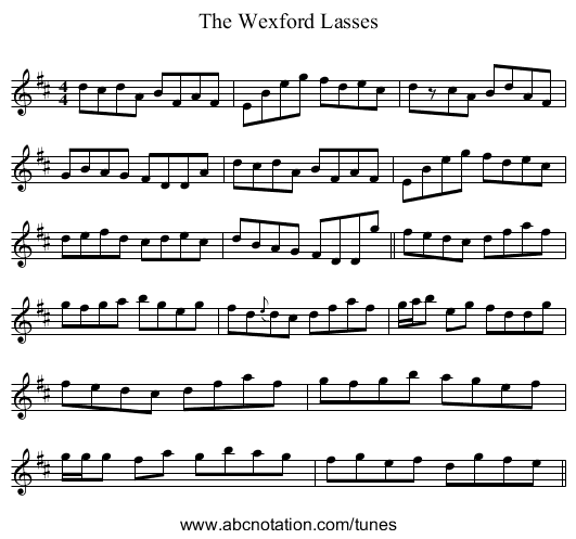Wexford Lasses, The - staff notation