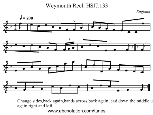 Weymouth Reel. HSJJ.133 - staff notation