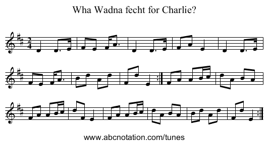 Wha Wadna fecht for Charlie? - staff notation
