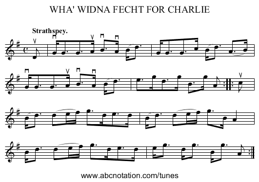 WHA' WIDNA FECHT FOR CHARLIE - staff notation