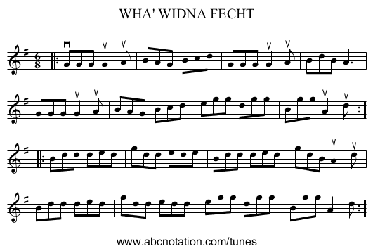 WHA' WIDNA FECHT - staff notation