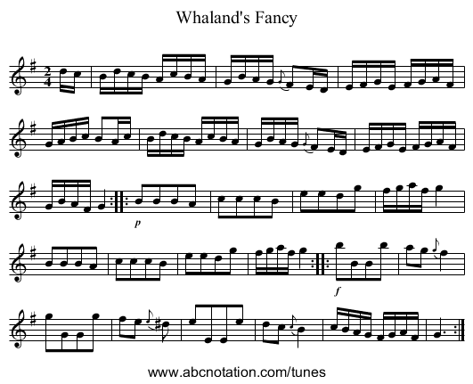 Whaland's Fancy - staff notation