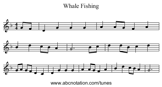 Whale Fishing - staff notation