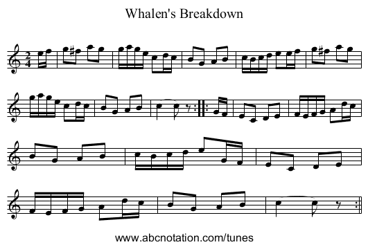 Whalen's Breakdown - staff notation