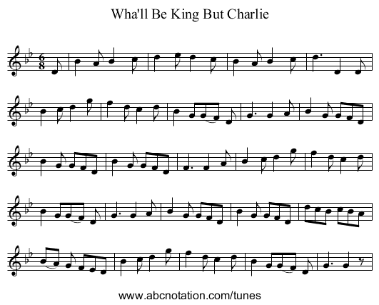 Wha'll Be King But Charlie - staff notation