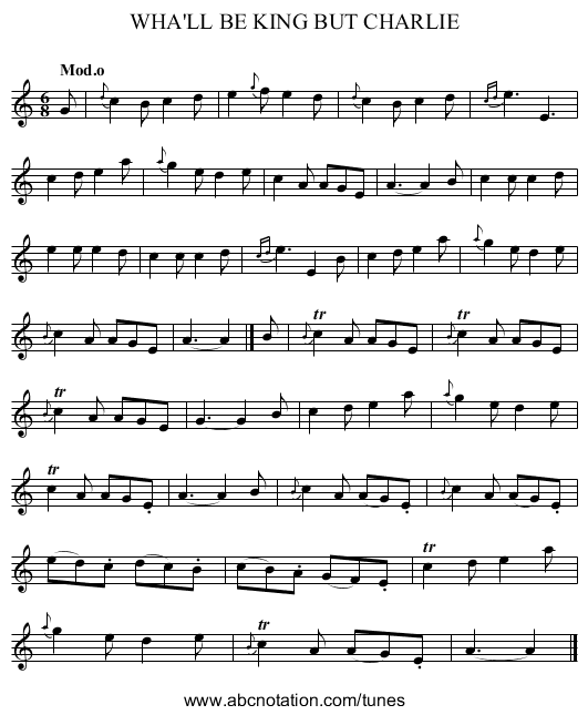 WHA'LL BE KING BUT CHARLIE - staff notation