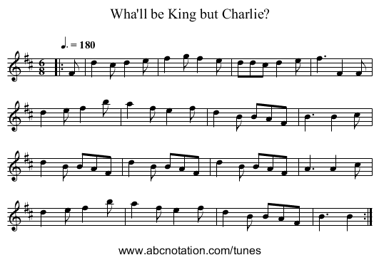 Wha'll be King but Charlie? - staff notation