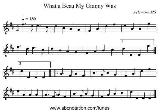 What a Beau My Granny Was - staff notation