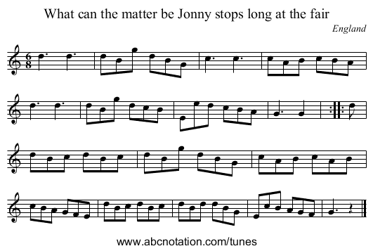 What can the matter be Jonny stops long at the fair - staff notation