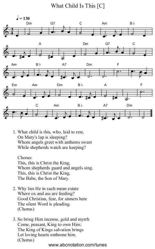 What Child Is This [C] - staff notation