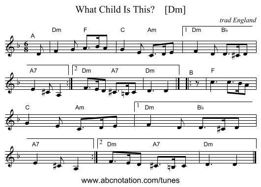 What Child Is This?    [Dm] - staff notation