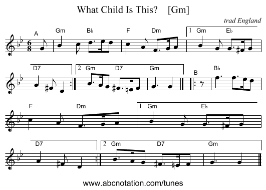What Child Is This?    [Gm] - staff notation
