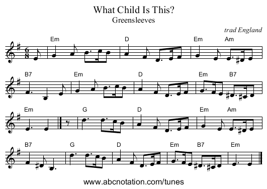 What Child Is This? - staff notation