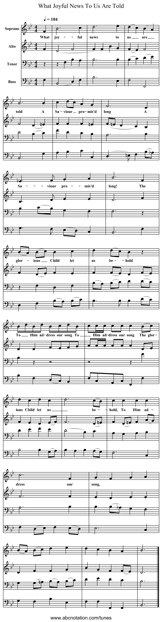 What Joyful News To Us Are Told - staff notation