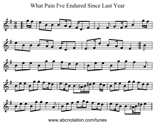 What Pain I've Endured Since Last Year - staff notation