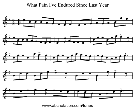 What Pain I've Endured Since Last Year - staff notation