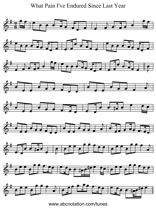 What Pain I've Endured Since Last Year - staff notation