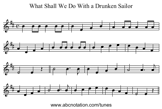 What Shall We Do With a Drunken Sailor - staff notation