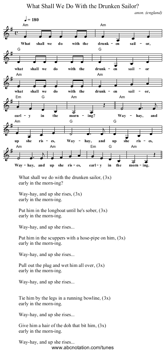 What Shall We Do With the Drunken Sailor? - staff notation
