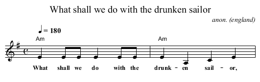 What shall we do with the drunken sailor - staff notation