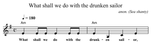 What shall we do with the drunken sailor - staff notation