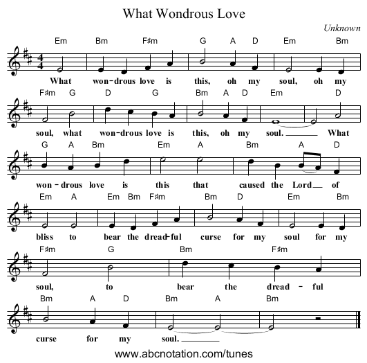 What Wondrous Love - staff notation