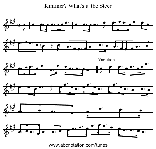 What's a' the Steer, Kimmer? - staff notation
