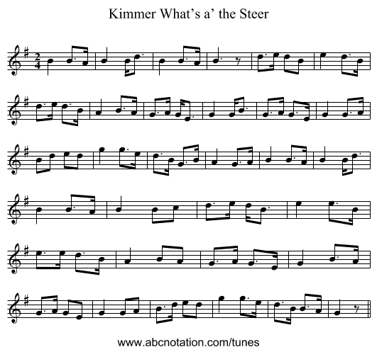 What’s a’ the Steer, Kimmer - staff notation