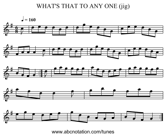 WHAT'S THAT TO ANY ONE (jig) - staff notation