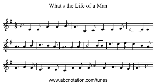 What's the Life of a Man - staff notation