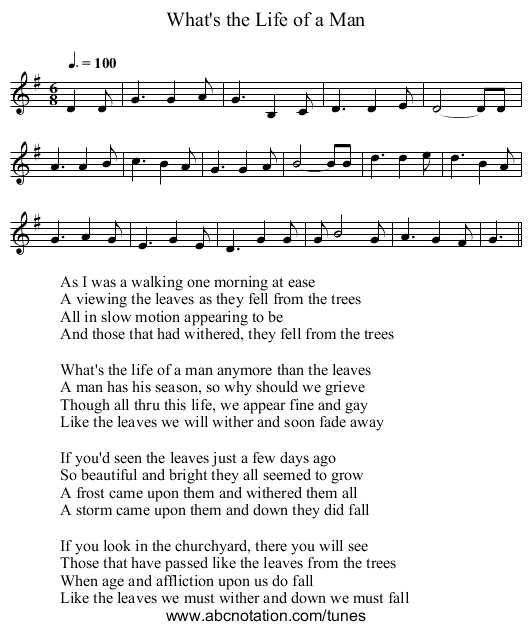 What's the Life of a Man - staff notation