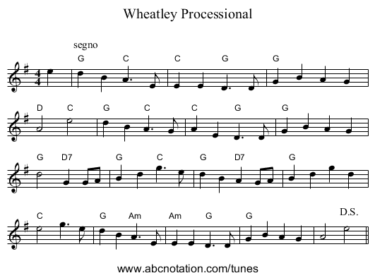 Wheatley Processional - staff notation