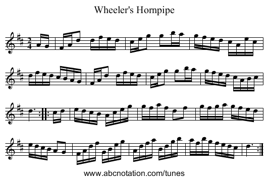 Wheeler's Hornpipe - staff notation