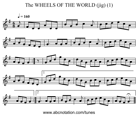 WHEELS OF THE WORLD (jig) (1), The - staff notation