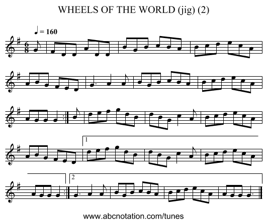WHEELS OF THE WORLD (jig) (2) - staff notation