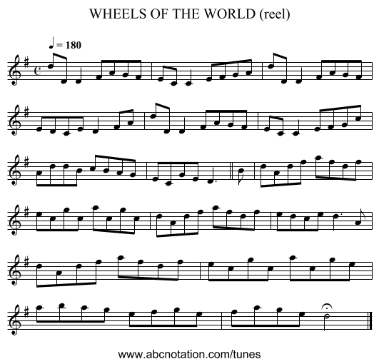 WHEELS OF THE WORLD (reel) - staff notation