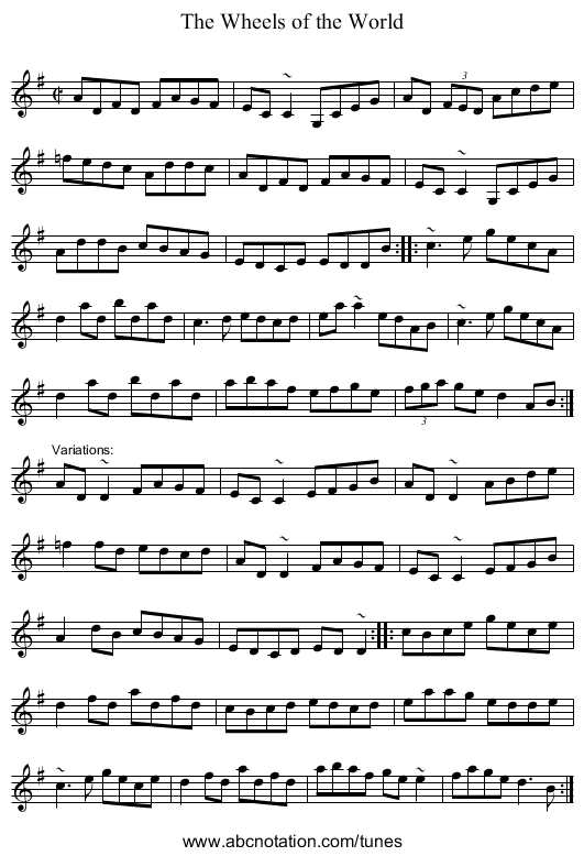 Wheels of the World, The - staff notation
