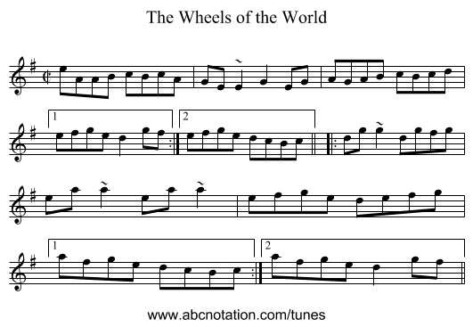 Wheels of the World, The - staff notation