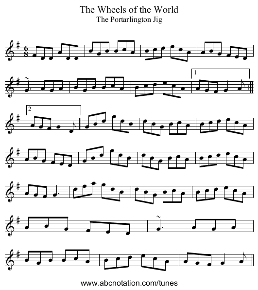 Wheels of the World, The - staff notation