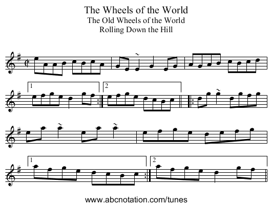 Wheels of the World, The - staff notation