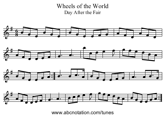 Wheels of the World - staff notation